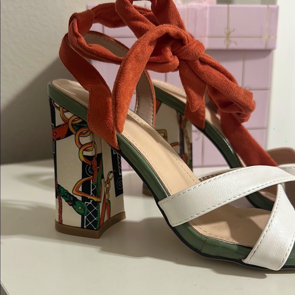 Stylish White and Orange Women's Heels